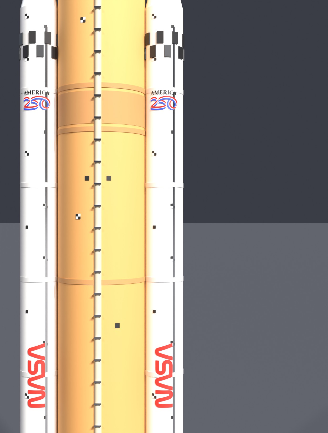 The solid rocket boosters with their NASA markings