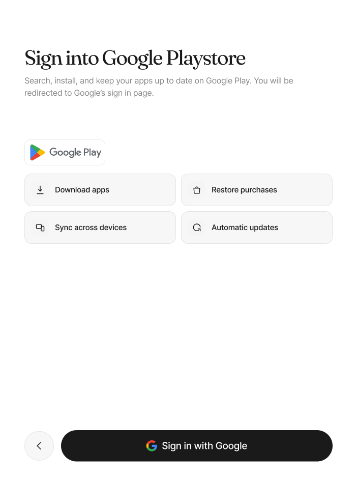 The Play Store sign-in screen with the Google Play logo in its real color