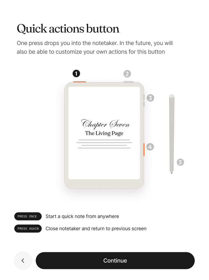 The quick action button step, with the button called out on the device