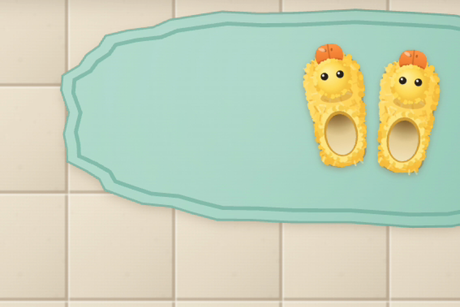 Duck slippers on the bath mat