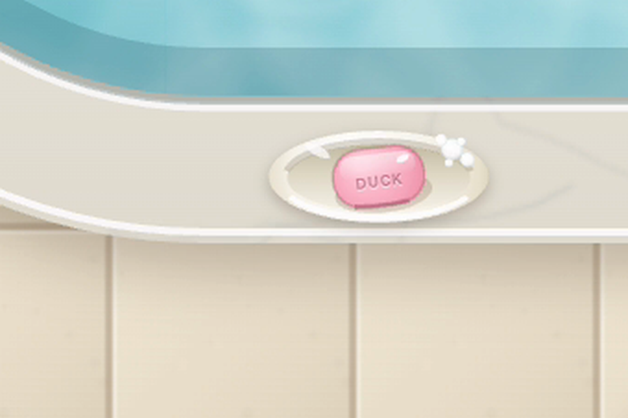 A bar of soap stamped with the word DUCK