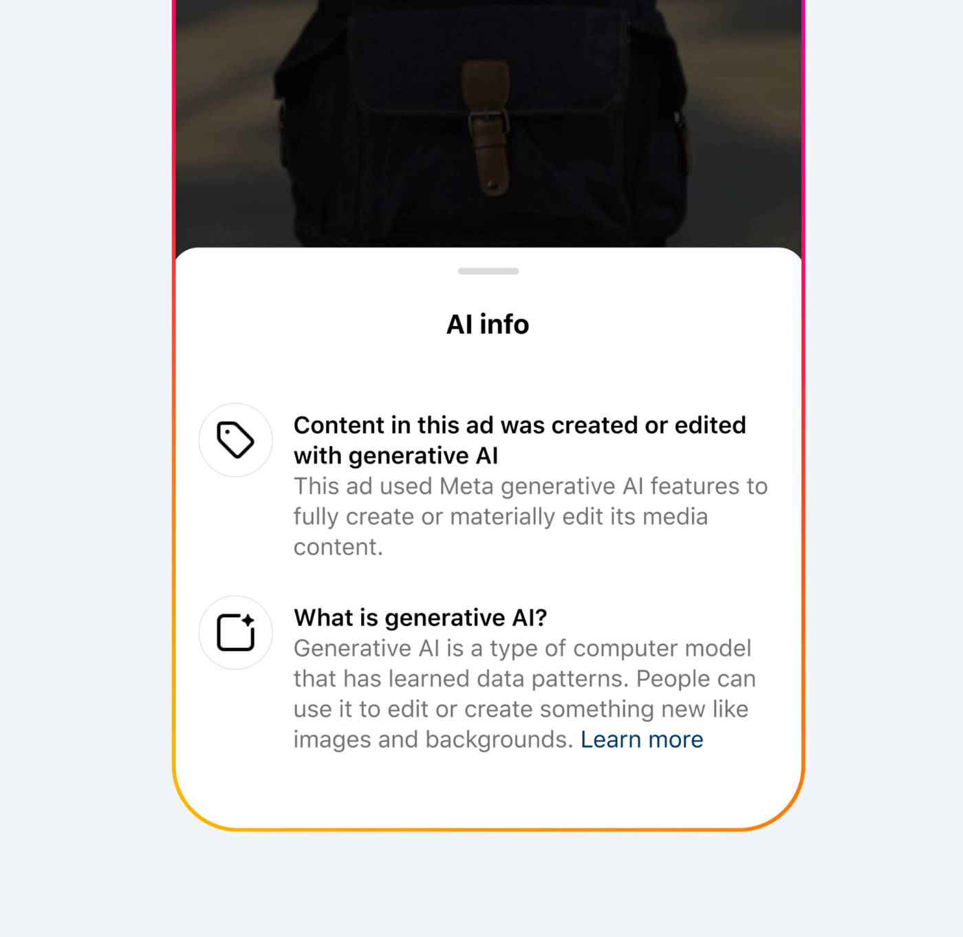The AI info panel explaining that an ad was made with generative AI