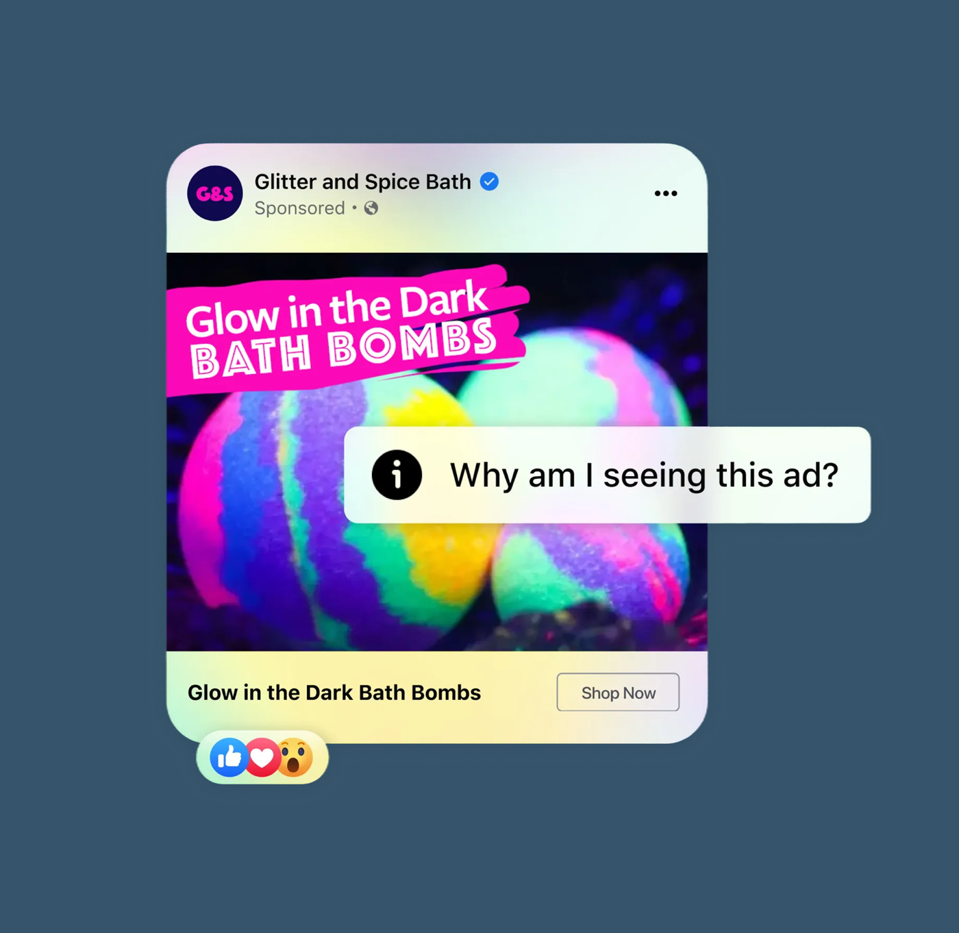 A Facebook ad with the Why am I seeing this ad panel open, explaining the targeting