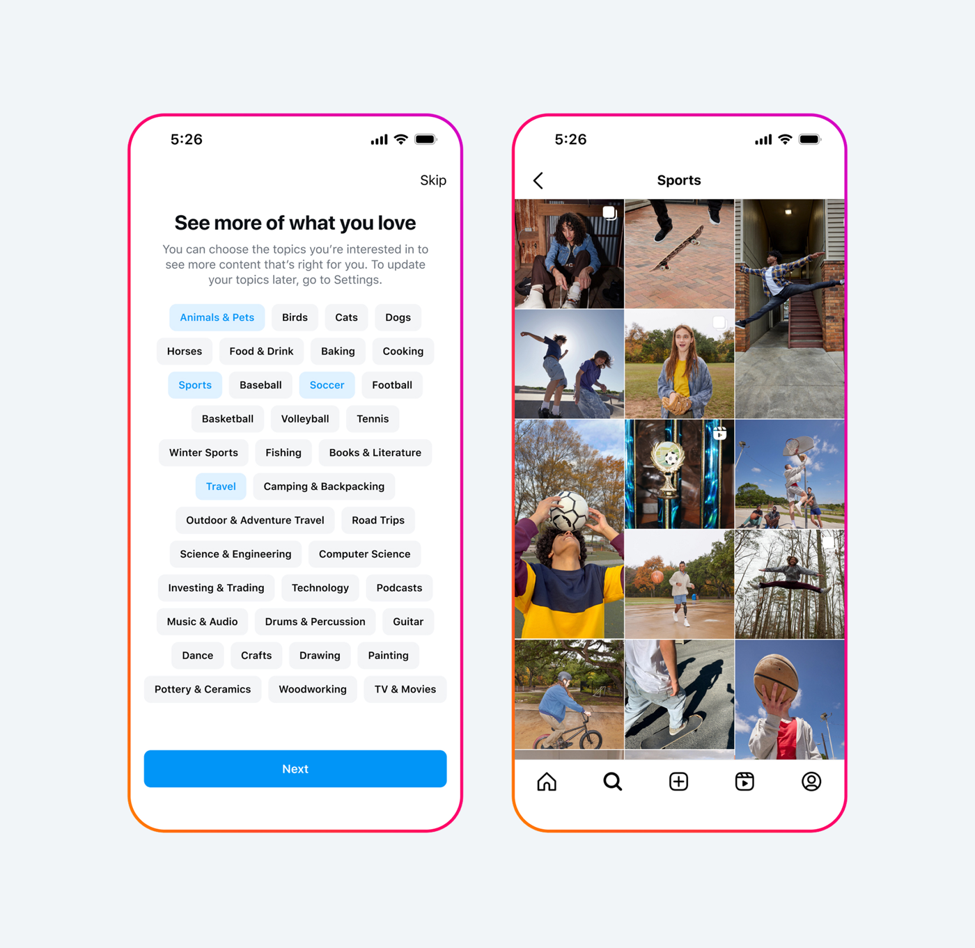 Instagram feed and ad preferences screens from the teen experience work